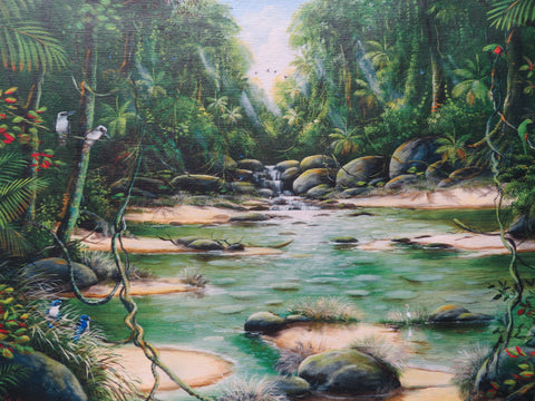 Ian Stephens - Platypus and Turtles at Play in the Rainforest - Print on canvas