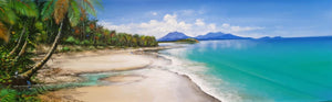 Ian Stephens - Four Mile Beach - Looking North Port Douglas.   Tropical Far North Queensland, Australia. Stunning Four Mile Beach with its sandy white beaches, palm tree lined overlooking the Coral Sea. The Heritage Listed Daintree Rainforest in the distance