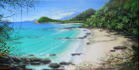 Ian Stephens Original Acrylic Painting 400 x1200mm - Kingfishers North of Cape Tribulation 