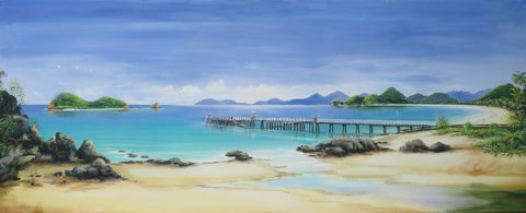 Ian Stephens Original Acrylic Painting 400 x 1200mm - Palm Cove Panorama - Tropical Far North Queensland - Sold out.