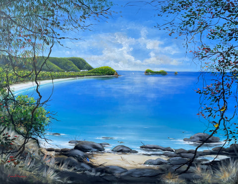 Original painting on canvas. 2000 x 1900mm. Australian Artist Ian Stephens, Palm Cove Local Artist, Palm Cove Beach, Trinity Beach, Double Island, Scouts Hat, Great Barrier Reef Tours, Turtles, Tropical Far North Queensland, Coral Sea, Daintree Rainforest, Australian Flora and Fauna, Holiday, Vacation Destinantion.